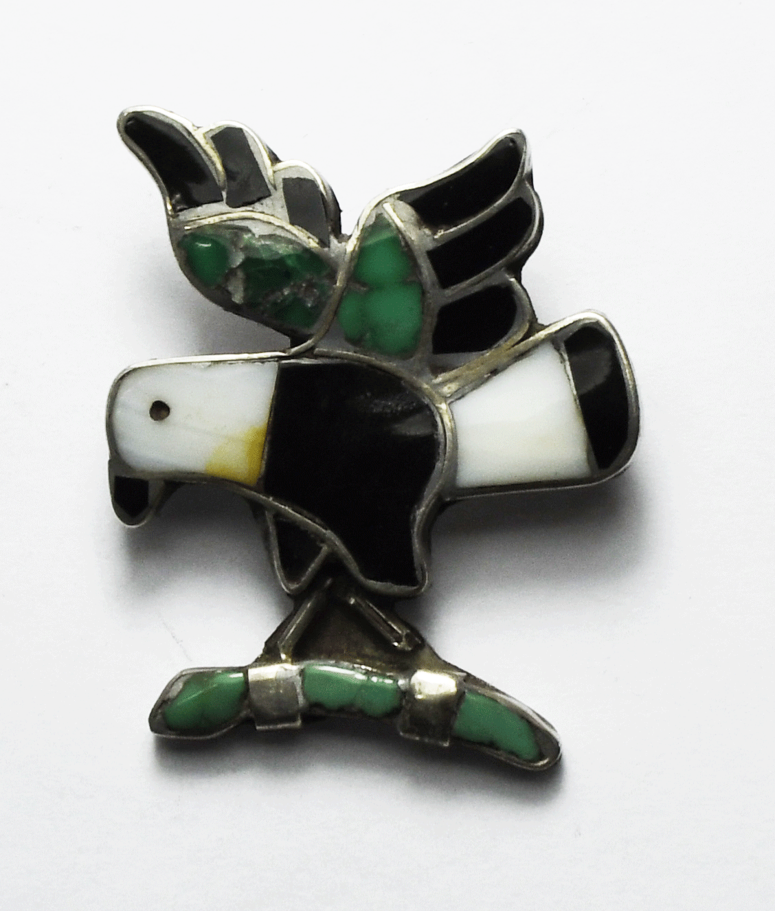 Sterling Silver DZR Eagle Carrying Snake Inlay Brooch 32mm x 27mm