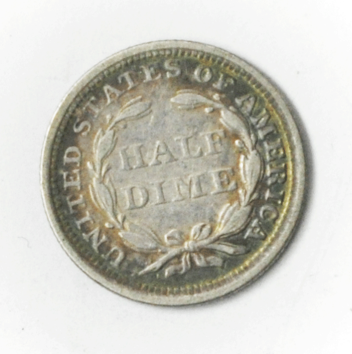 1857 H10c Seated Liberty Silver Half Dime Philadelphia Clashed Letters