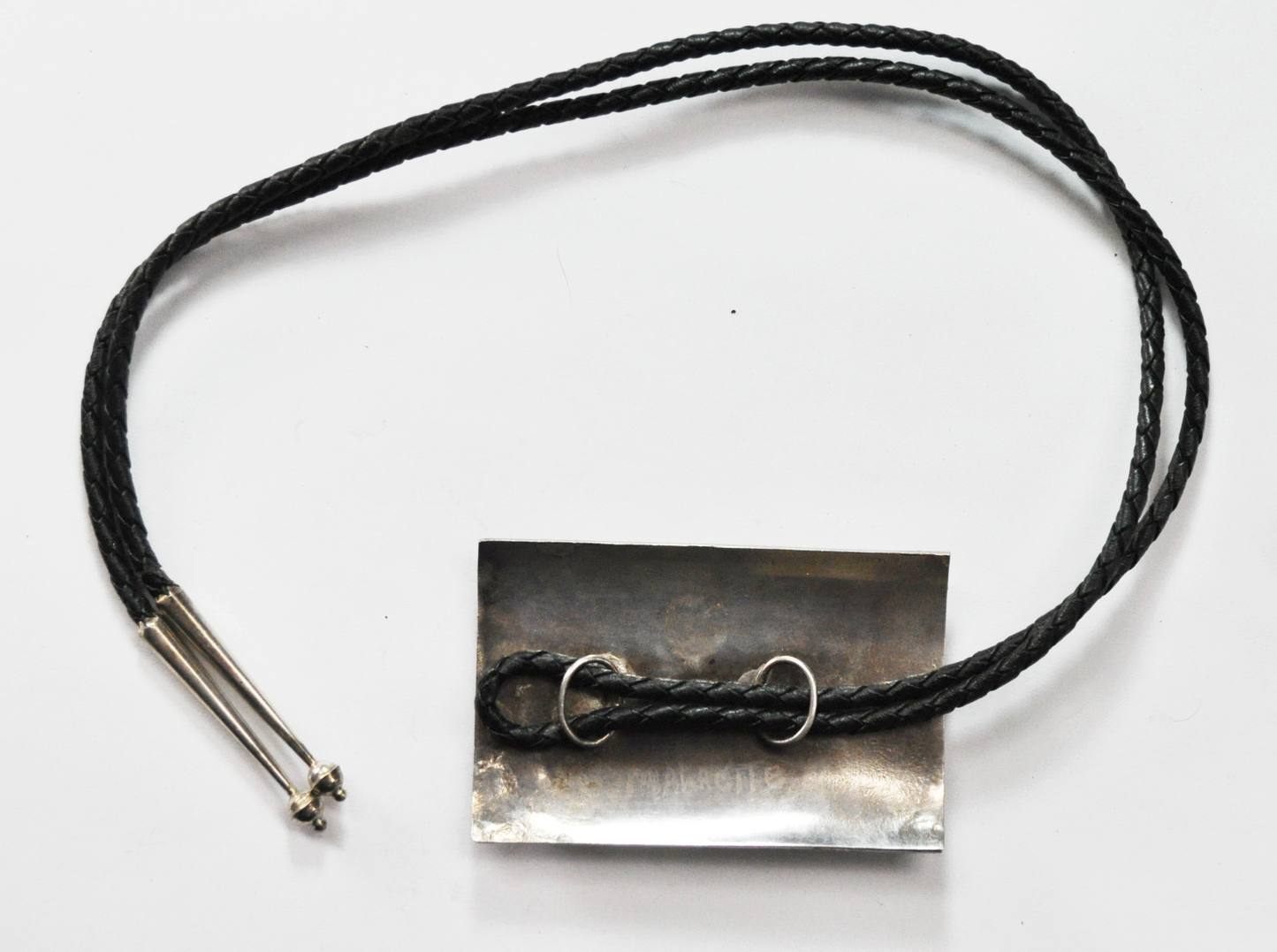Sterling Silver Large Rectangle Floral Green Malachite Bolo Tie 2" x 3"