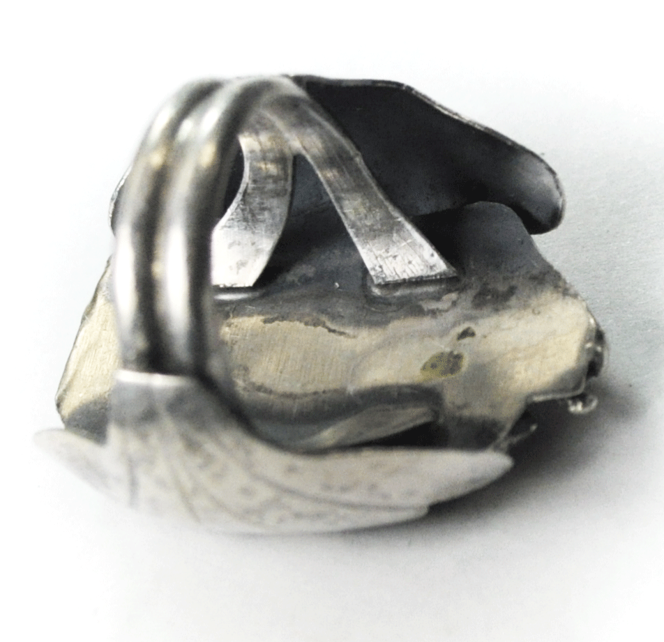 Antique Sterling Turquoise & Coral Feather Edge Abstract 31mm Ring Size 7