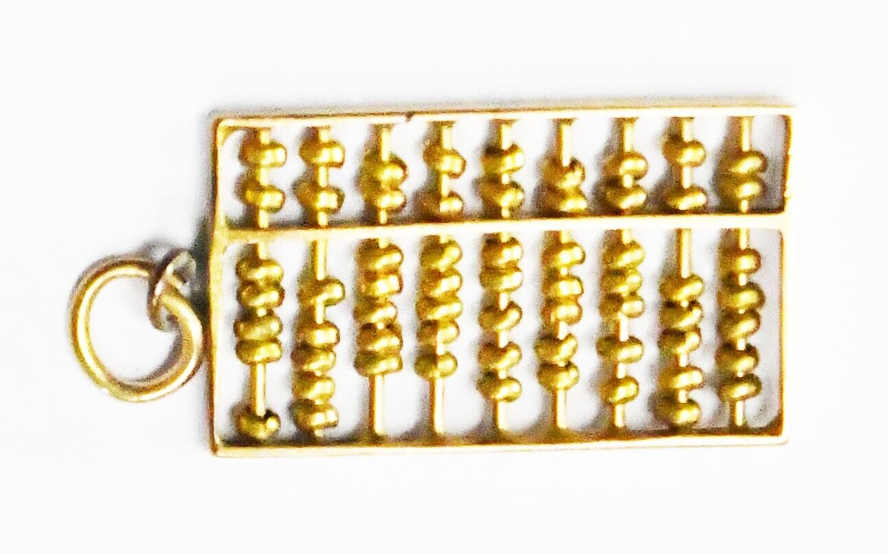 14k Yellow Gold KC Abacus Movable Bead Rectangle Charm 22mm x 11mm