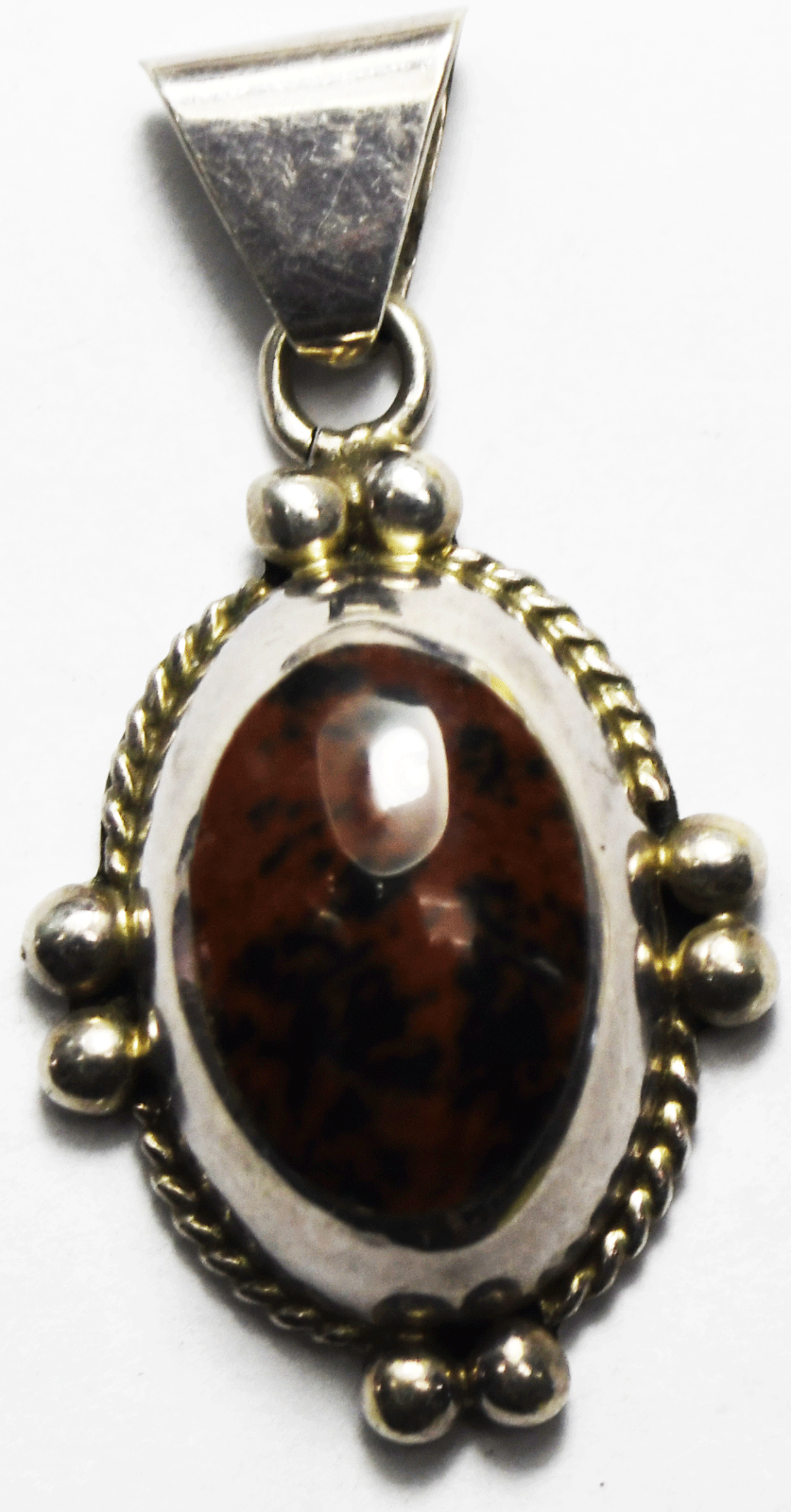 Sterling Silver Mexico mahogany Obsidian Oval Dot Pendant 47mm x 25mm