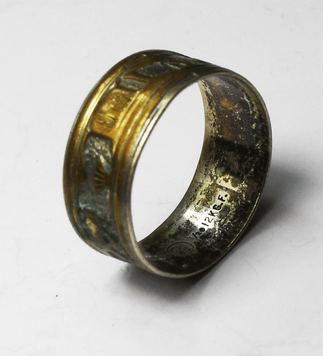 Sterling Silver Signed OP Gold Filled Story Teller Ring 10mm Band Size 12