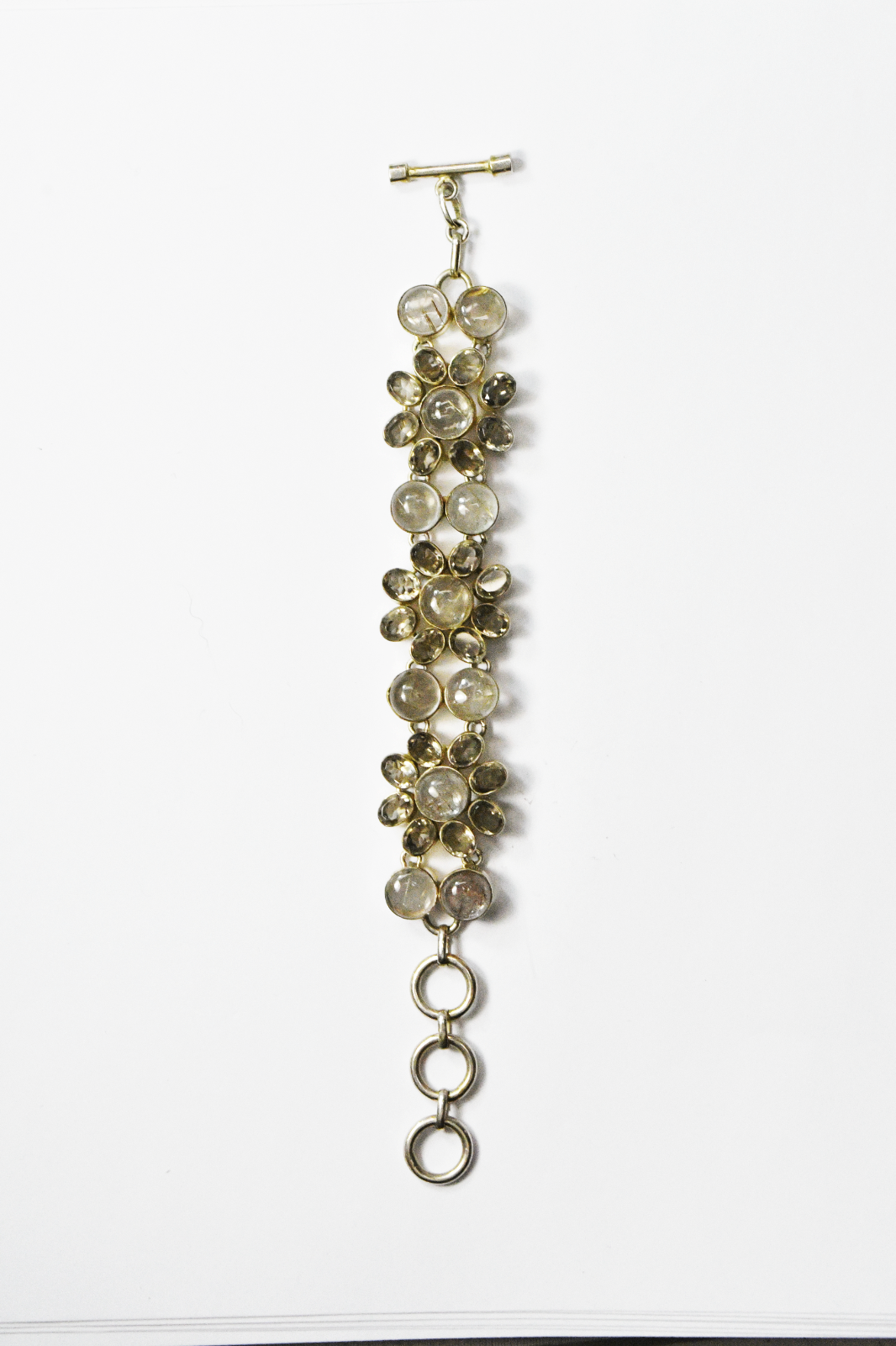 Sterling Silver Rutilated Quartz Flower Cluster Toggle Bracelet 28mm 8-1/2"