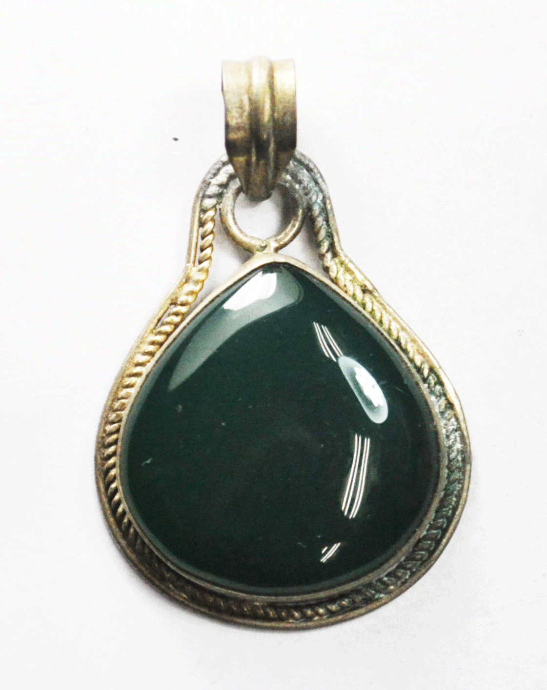 Sterling Silver Green Onyx Wide Teardrop Twist Halo Pendant 50mm x 34mm