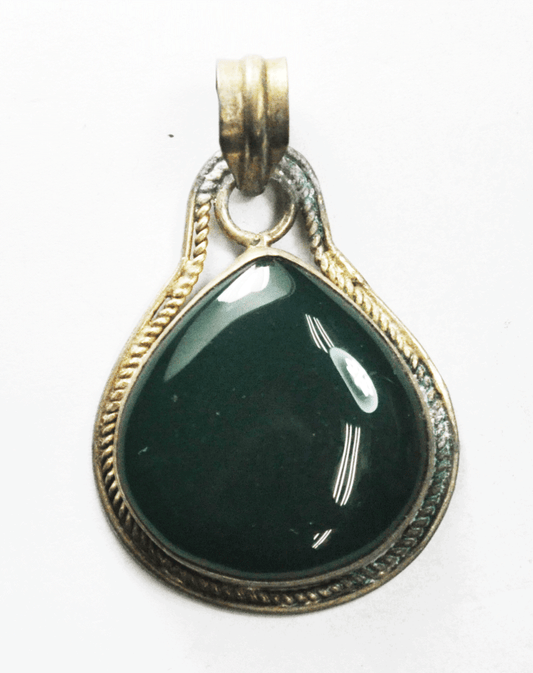 Sterling Silver Green Onyx Wide Teardrop Twist Halo Pendant 50mm x 34mm