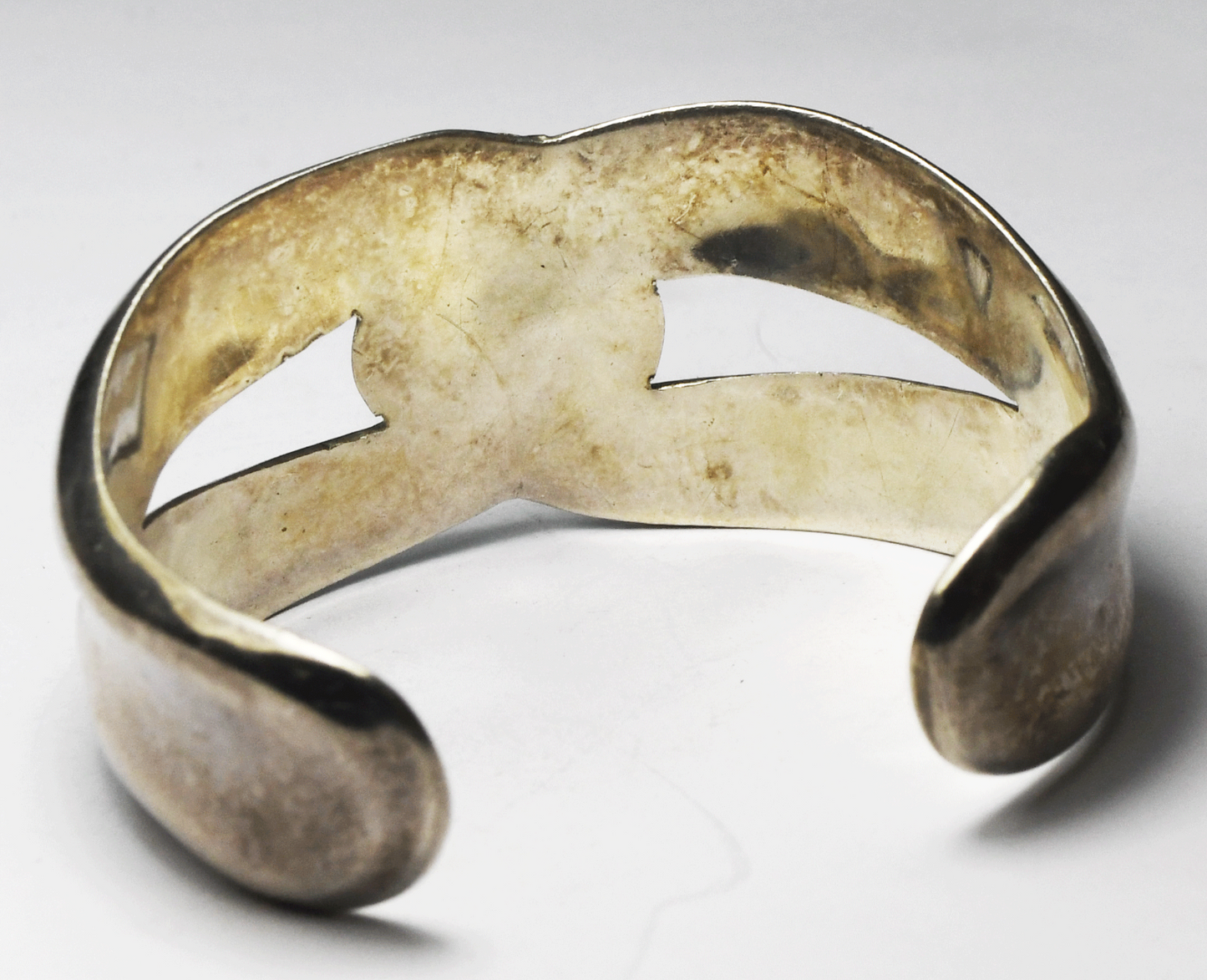 Sterling Silver Mexico Two Tone Cuff 30mm Bracelet 6.5" Wrist 45g