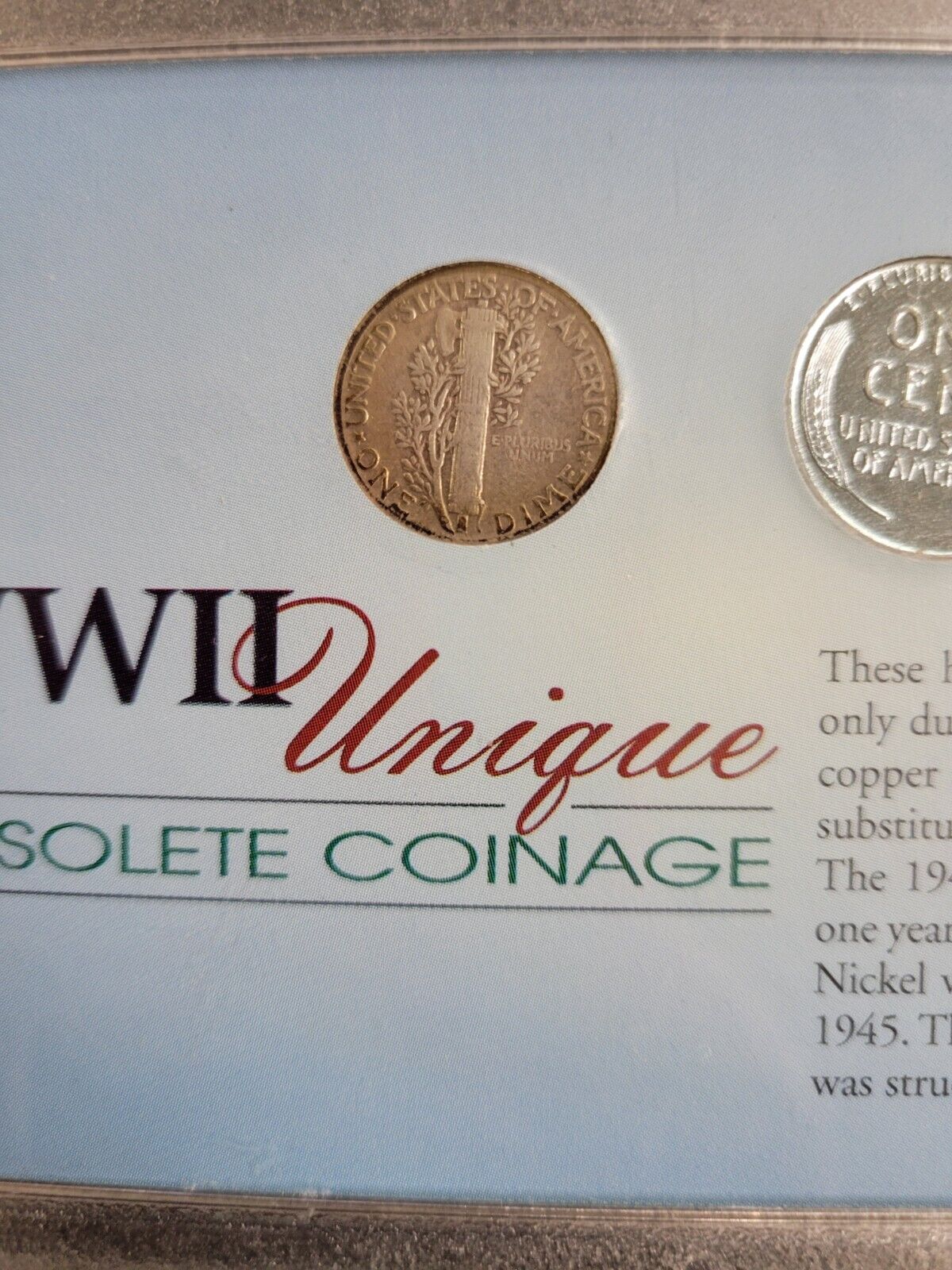 WWII Unique Obselete Coinage Mercury Dime, Steel Penny, Silver Wartime Nickel