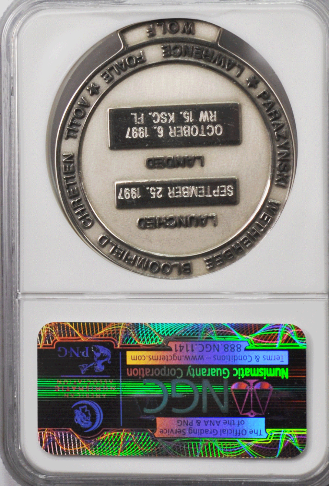 1997 STS-86 Robbins Silver Space Medal Unflown #155 NGC MS64 Atlantis