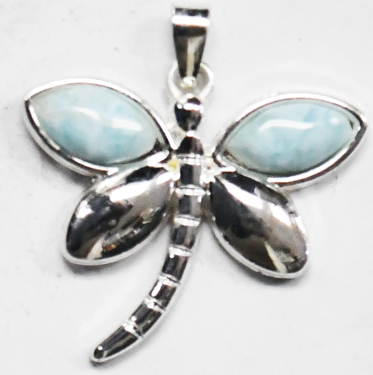 Sterling Silver Larimar Blue Dragonfly Butterfly Bug Pendant 35mm x 32mm