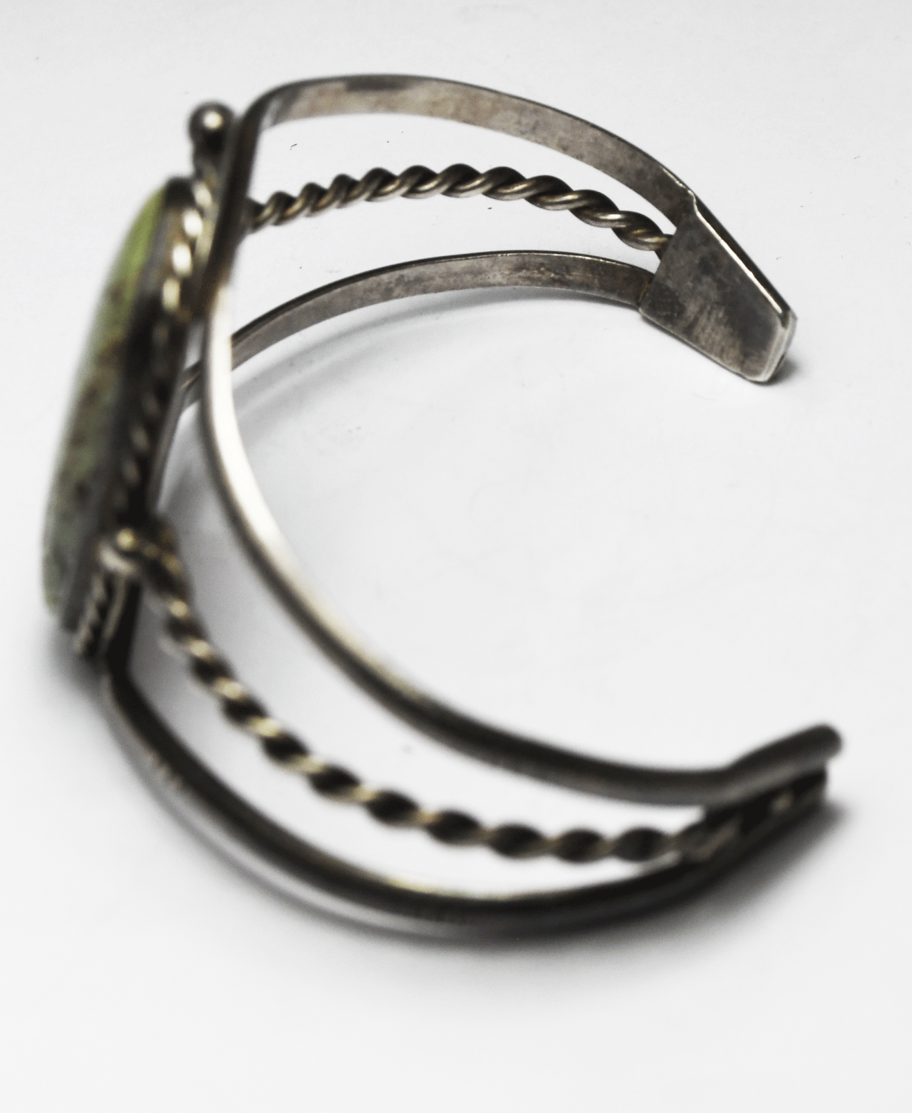 Sterling Silver Pale Green Oval 3 Bar Cuff Bracelet 39mm 7" Wrist