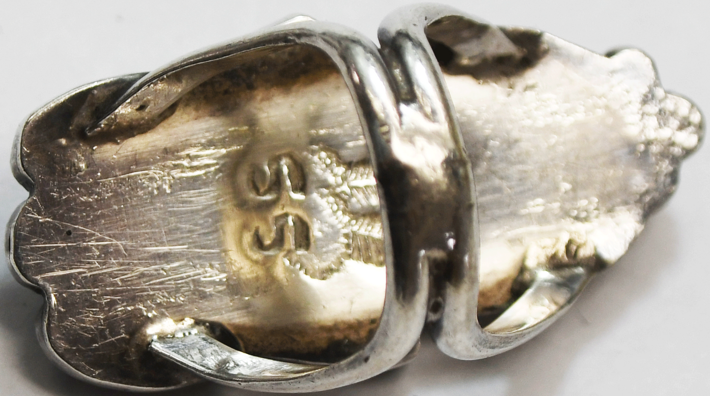 Sterling Sandy Sangster Two Feathers Turquoise MOP Ring 41mm Size 4-1/2