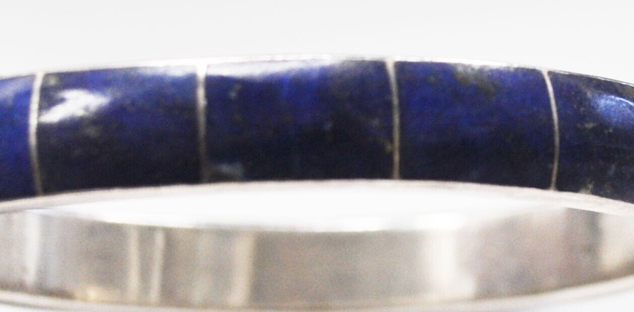 950 Silver Blue Lapis Inlay Round Bangle Bracelet 10mm 2-1/2"