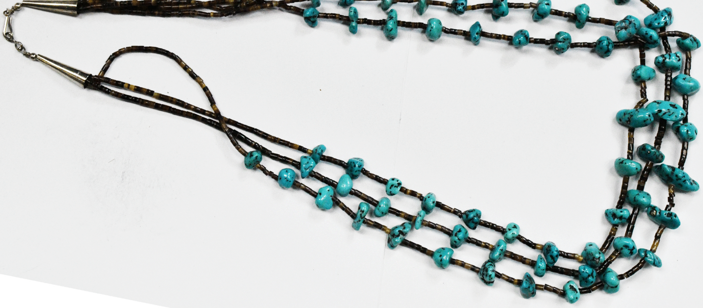 Silver Plate Turquoise 18mm Chunk 3 Strand Bead Necklace 25"