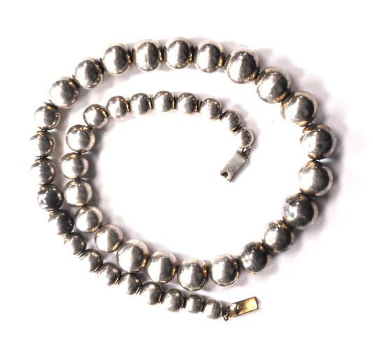 Sterling Silver Heavy Large Hand Made Bead Necklace 10-18mm Graduated 24" 125g