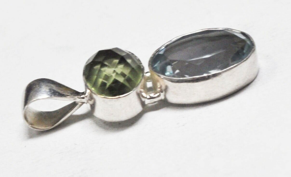 Sterling Silver Oval Topaz Peridot Green & Blue Pendant 42mm x 14mm