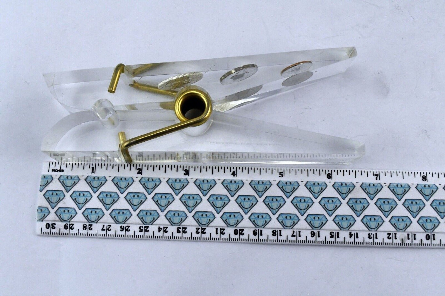 1960's Giant Clothesline Pin Paperweight The Peoples Bank 6 1/4" Silver Quarter