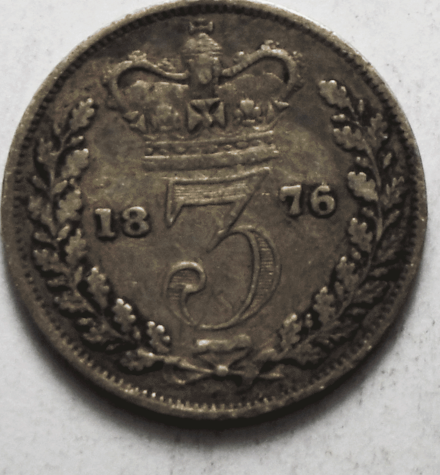 1876 Great Britain 3 Three Pence Silver Coin KM# 730