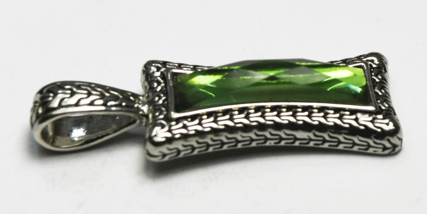 Lia Sophia Green Glass Rectangle Silver Tone Pendant 17mm x 50mm