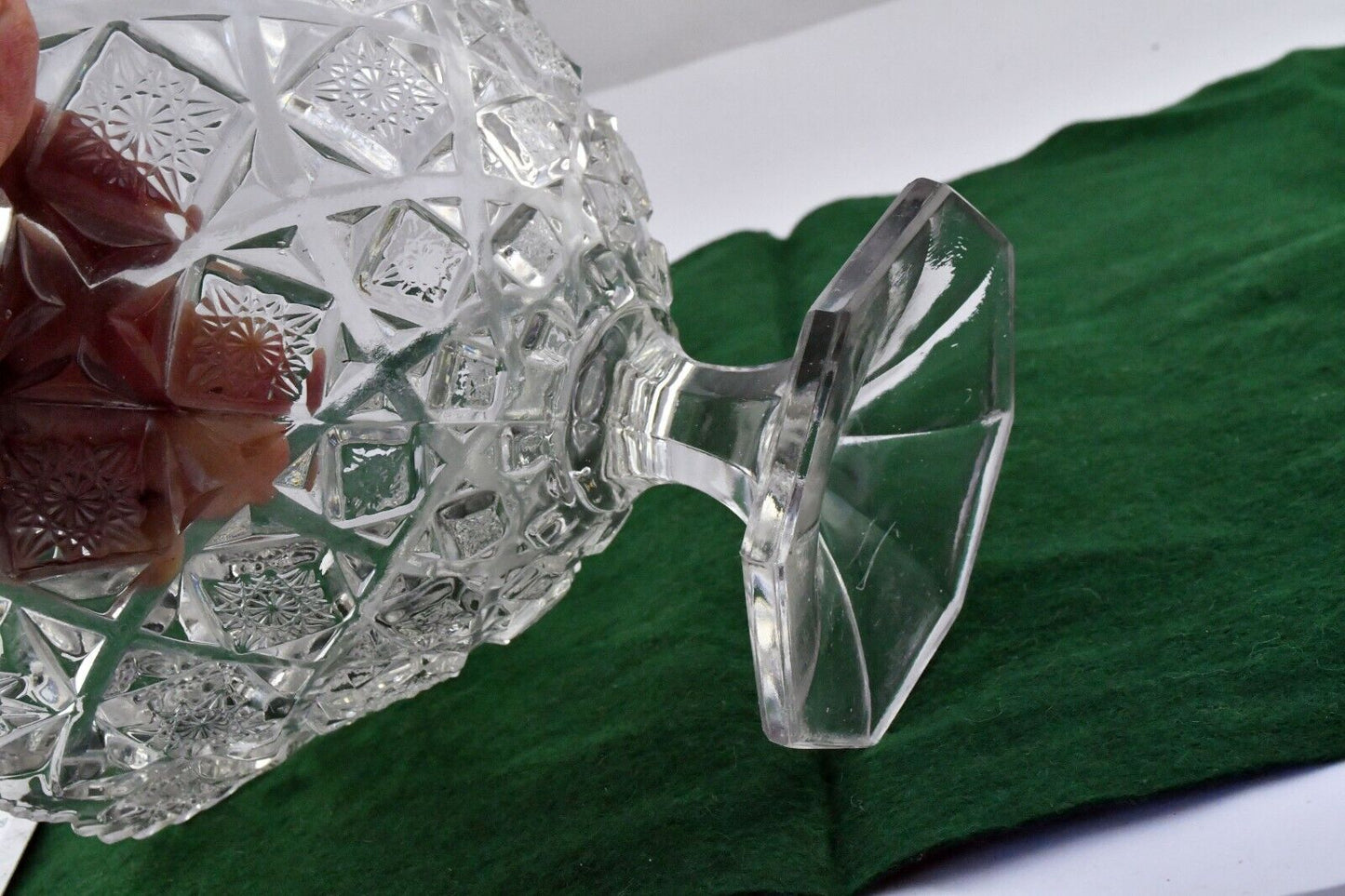 Vintage Bohemian Czech Style Molded Glass Footed Candy Nut Dish 7 1/2" x 5 1/4"
