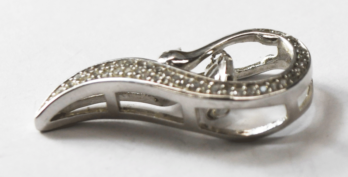 Sterling Silver CZ Spinner Pave Teardrop Pendant 32mm x 13mm