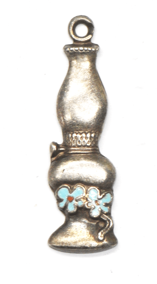 Sterling Silver Kerosene Oil Lamp Enamel Flower Charm 31mm