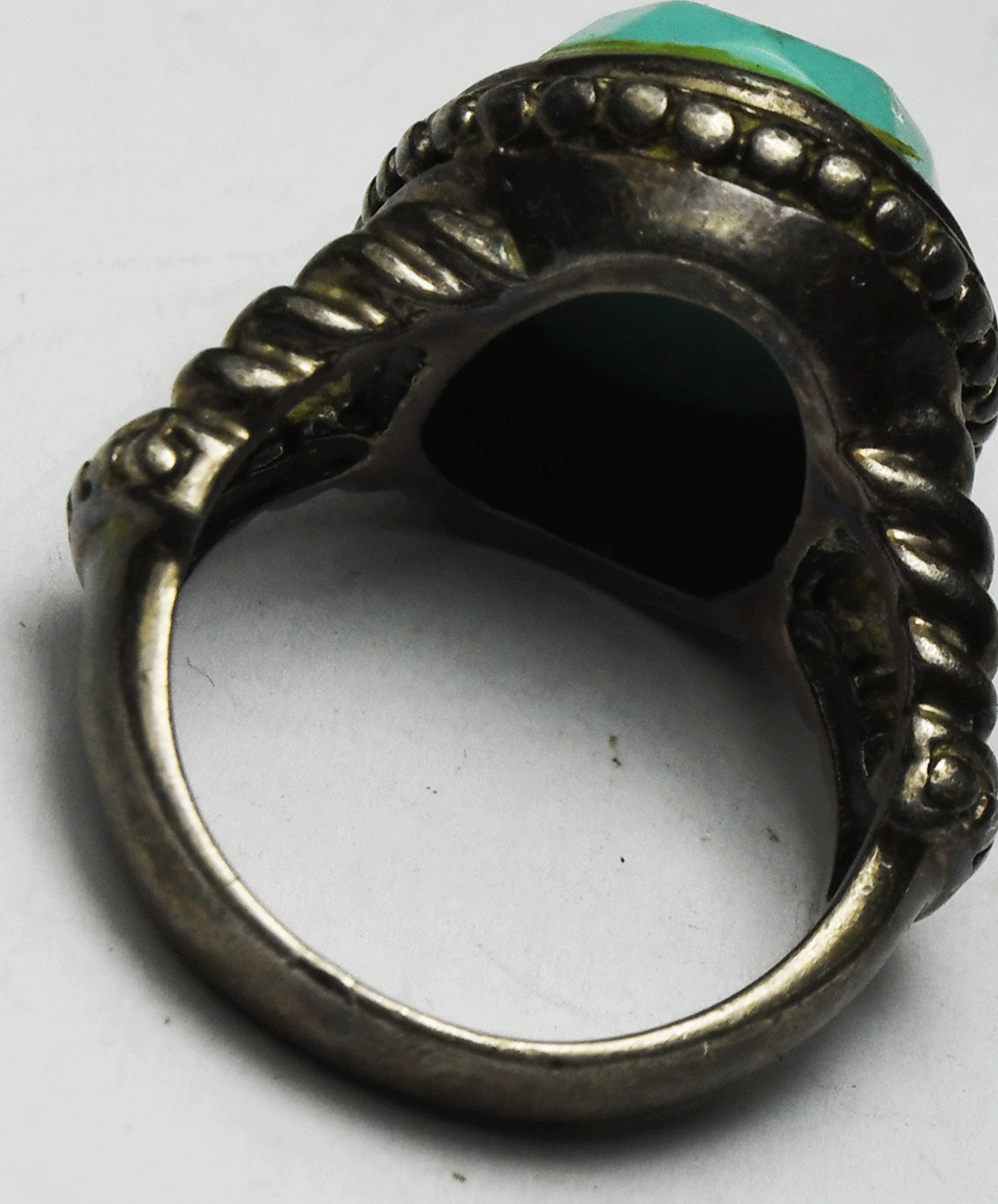 Sterling Silver CFJ Faceted Oval Turquoise Solitaire Ring 19mm Size 5-3/4