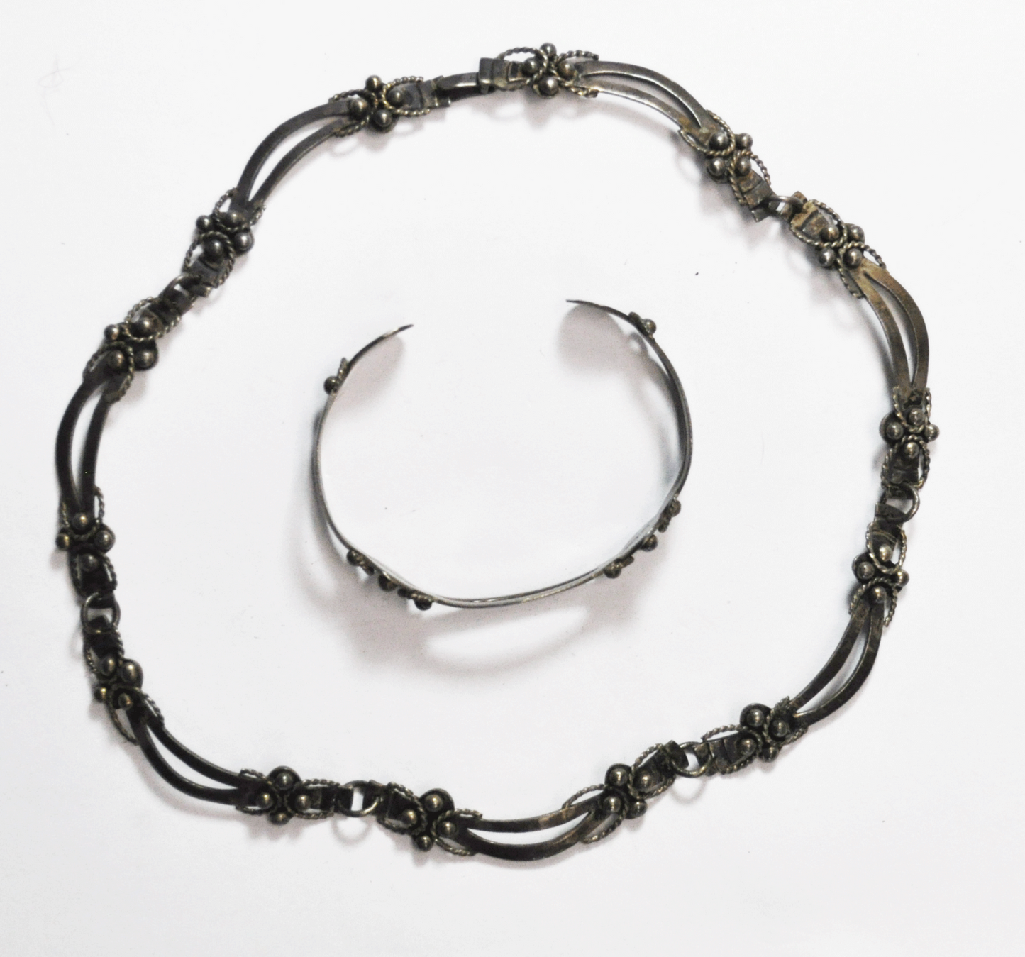 Sterling Silver Mexico Gerardo Lopez Dot Cuff 13mm Bracelet & 11mm Necklace Set
