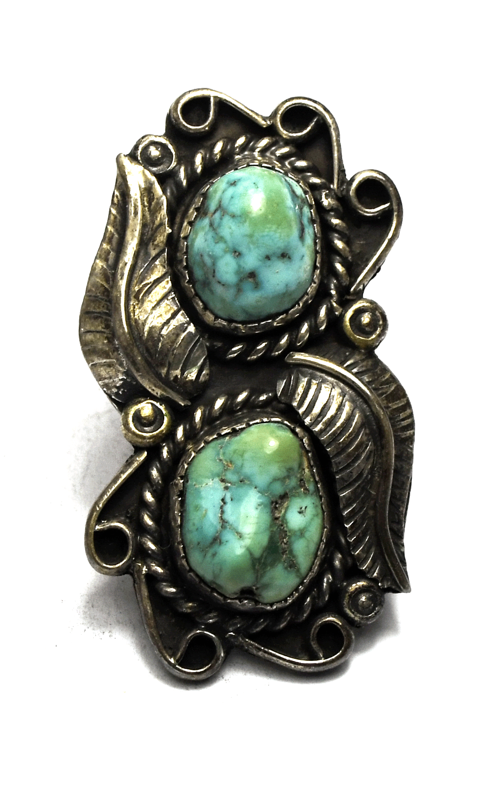 Sterling Silver Elongated Double Turquoise Ring 47mm Size 6-1/4