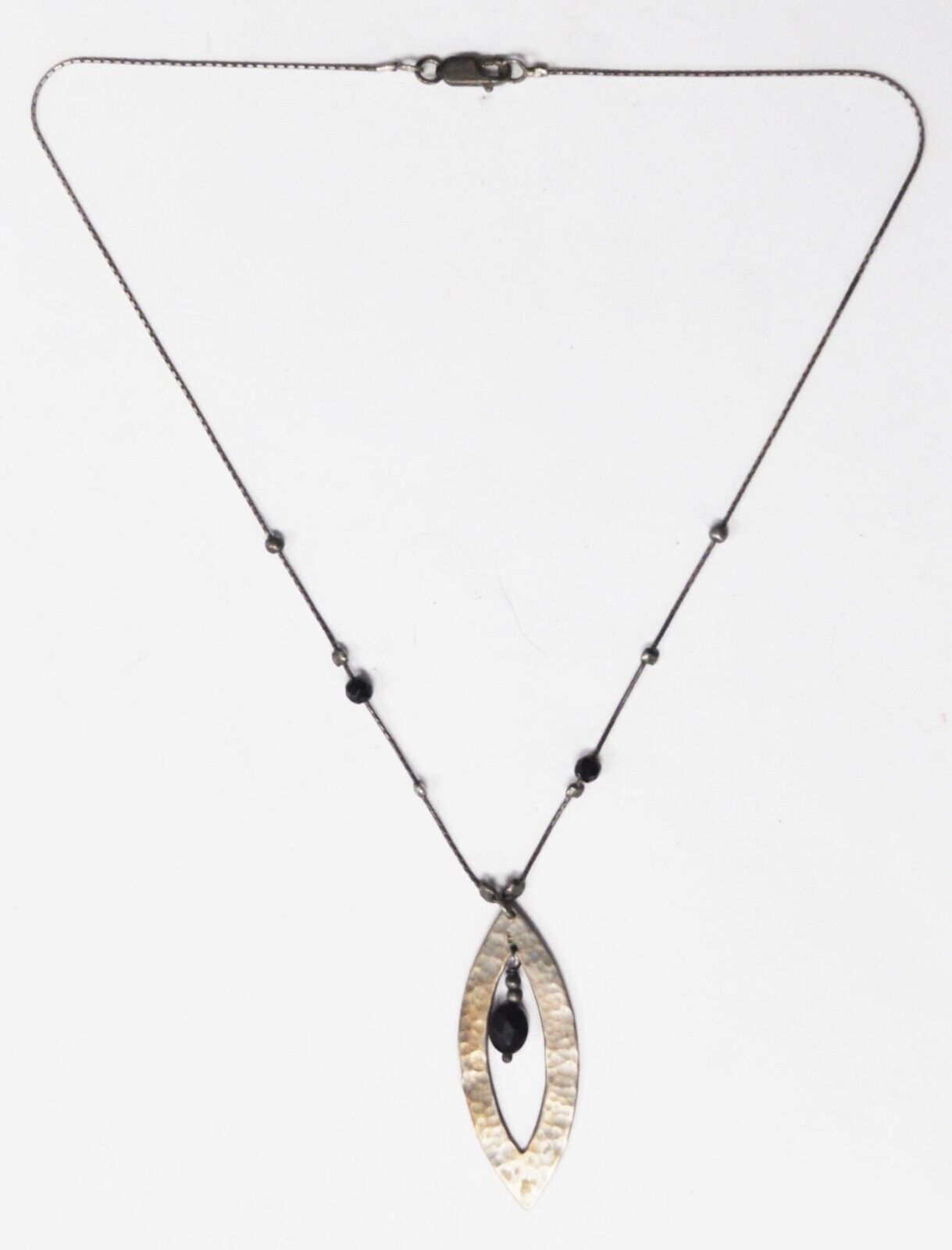 Sterling Silver Hammered Dangle Bead 1mm Box Chain Necklace 16"