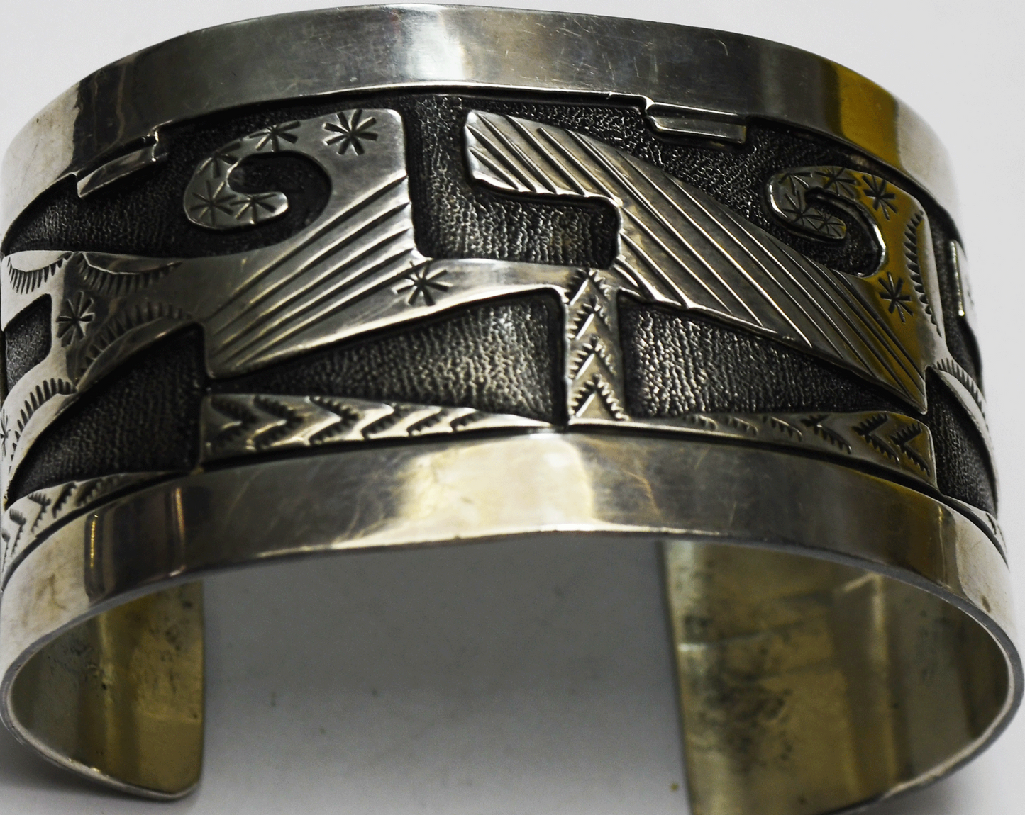 Sterling Wide Textured Striped Abstract Vintage Cuff Bracelet 39mm 7-1/4" Wrist