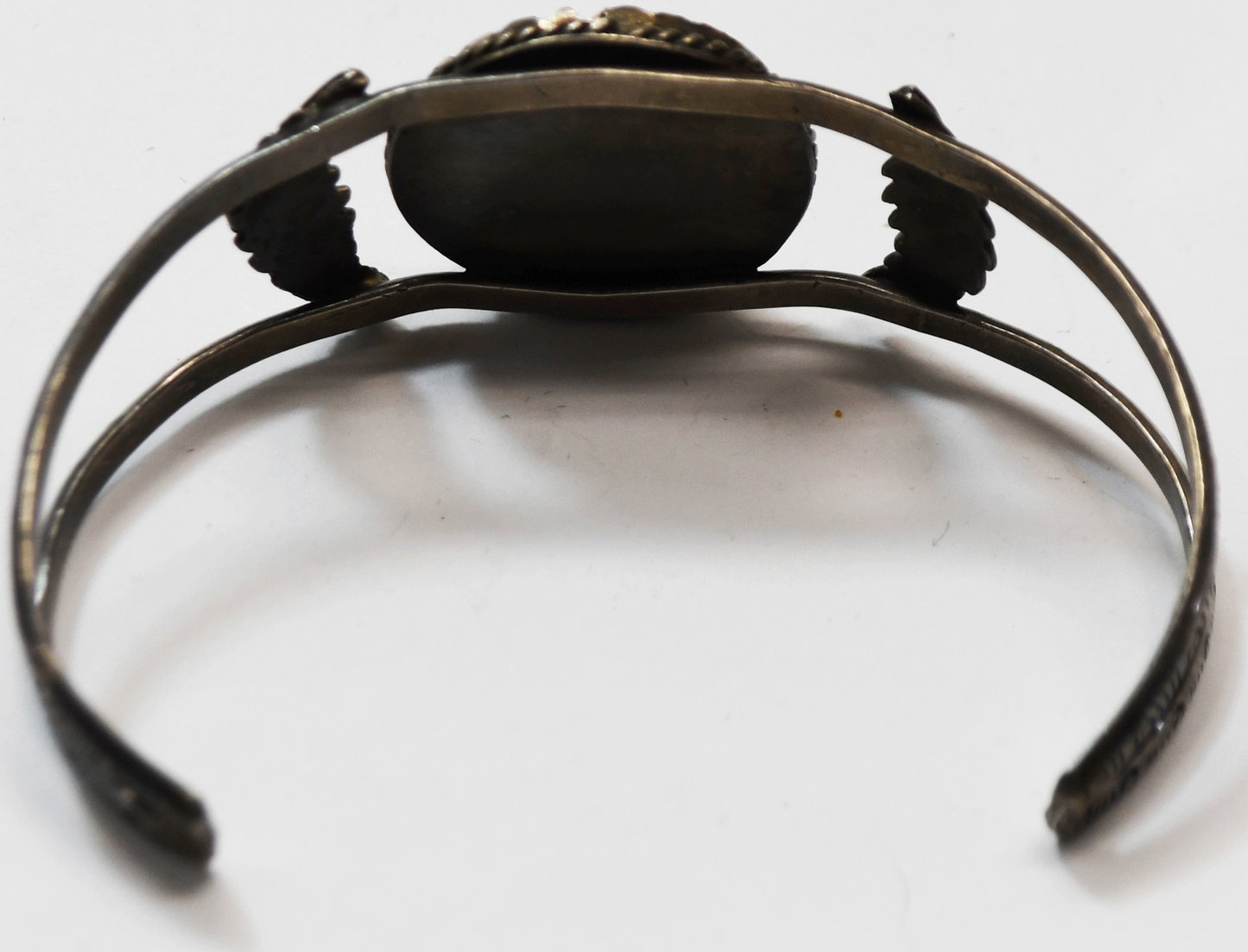 Antique Sterling Round Turquoise Split Cuff Floral Bracelet 27mm 7-1/2" Wrist