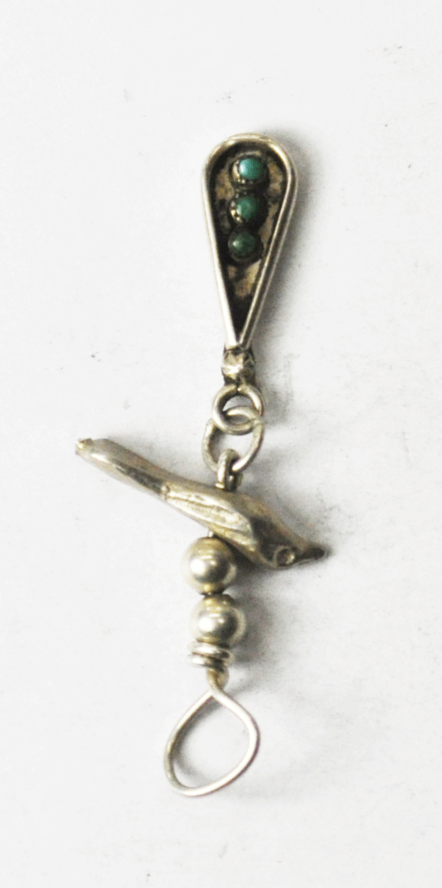 Sterling Silver Blue Green Turquoise Dot Teardrop Bird Pendant Charm 18mm x 42mm