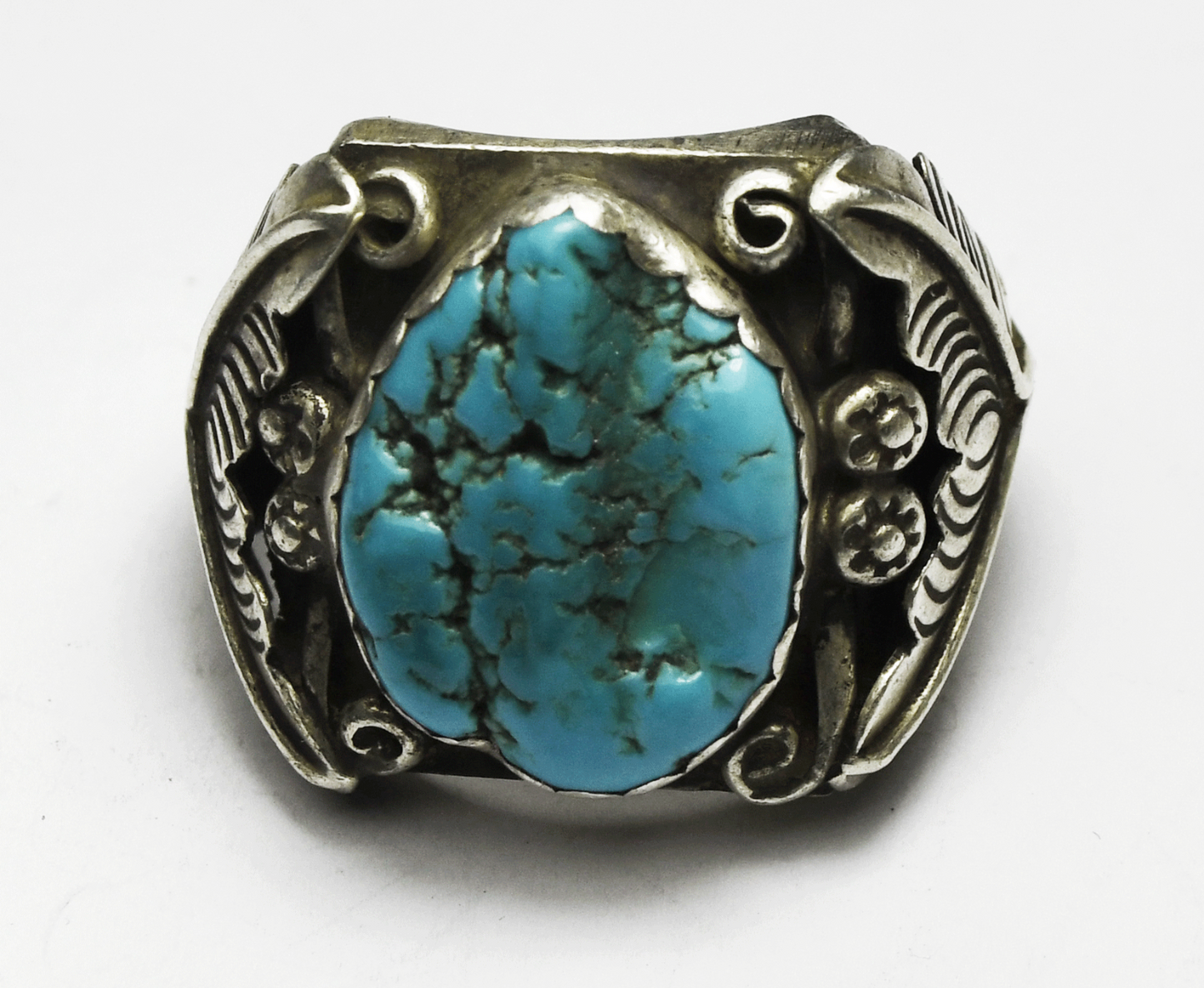 Sterling Silver Signed J Oval Turquoise Chunk Ring 23mm Size 13.5 27g