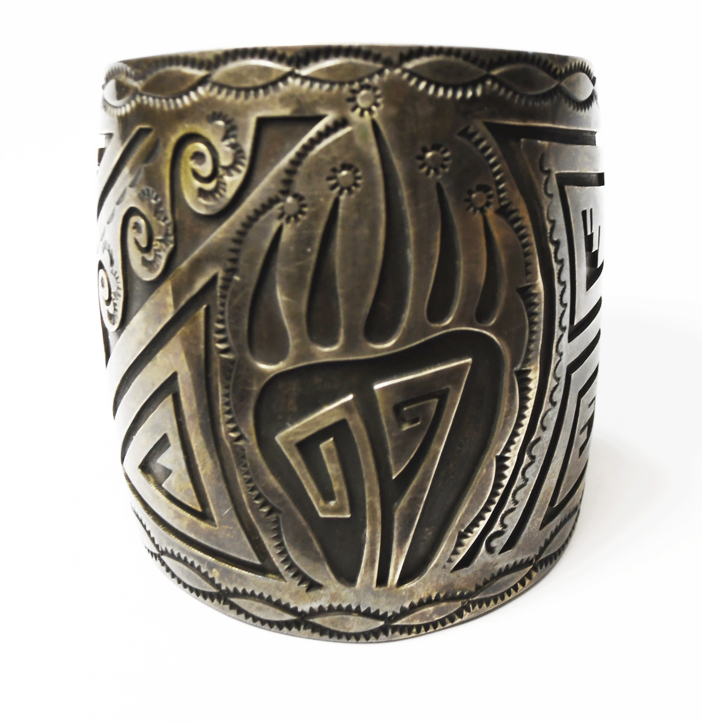 Sterling RC Signed Bear Claw Wave Cuff Bracelet 3.25" Wide 7" Wrist 175g