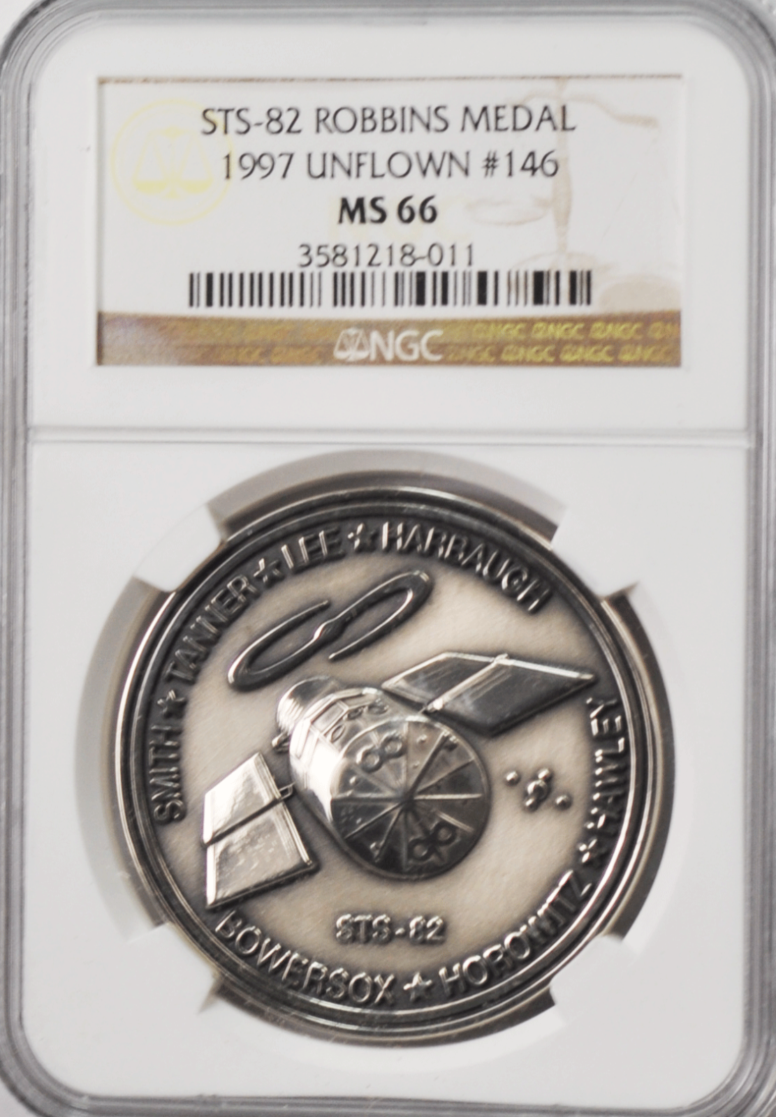 1997 STS-82 Robbins Silver Space Medal Unflown #146 NGC MS66 Discovery Hubble