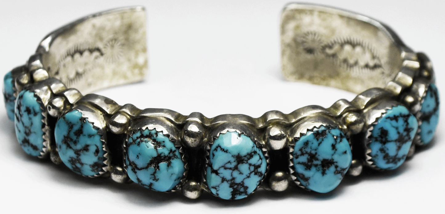 Sterling Silver R Bennett Turquoise Chunk Cuff Bracelet 6.5" Wrist 13mm 68g