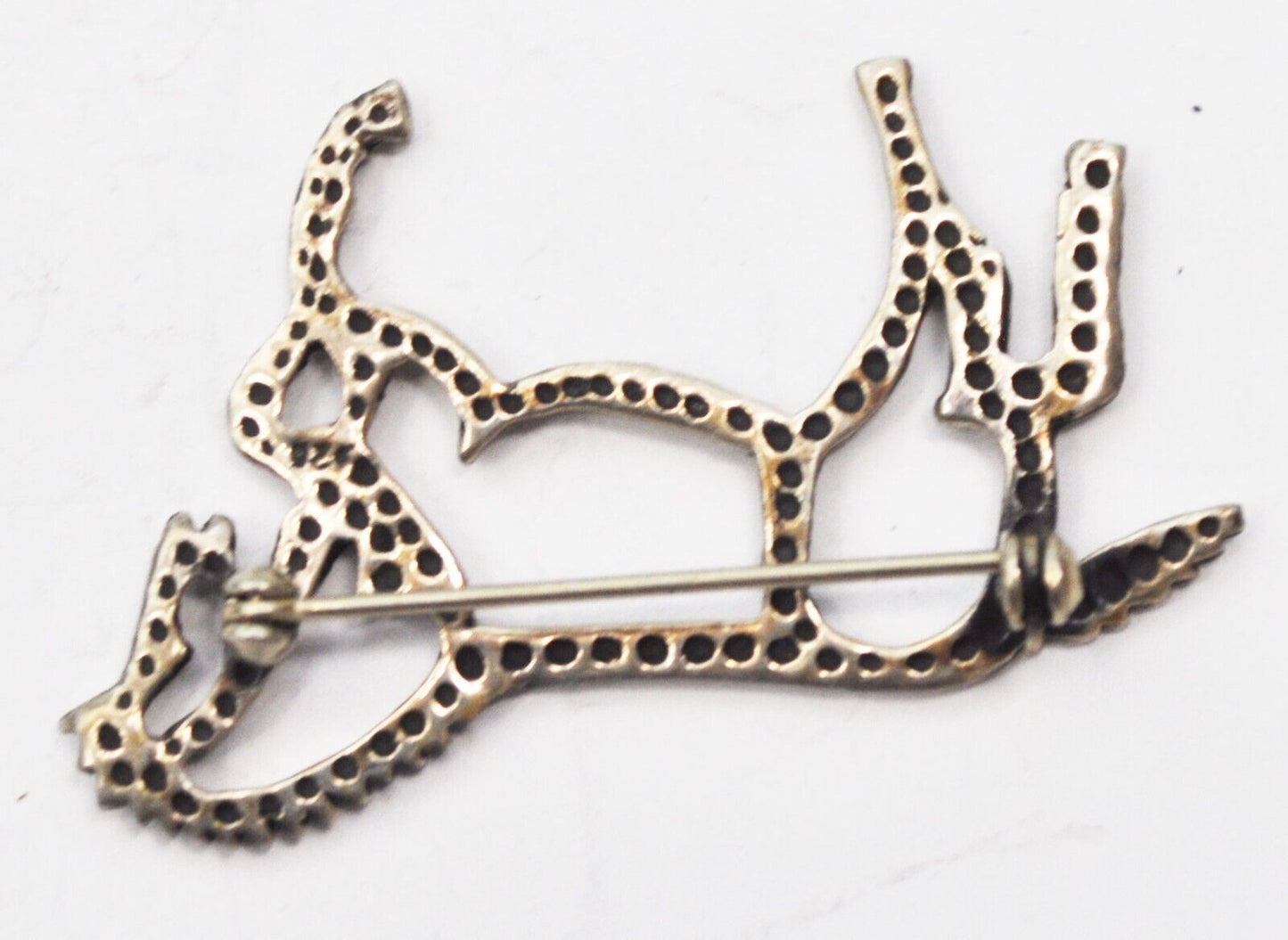 Sterling Silver Horse Outline Brooch Pin Dotted Reverse 52mm x 33mm