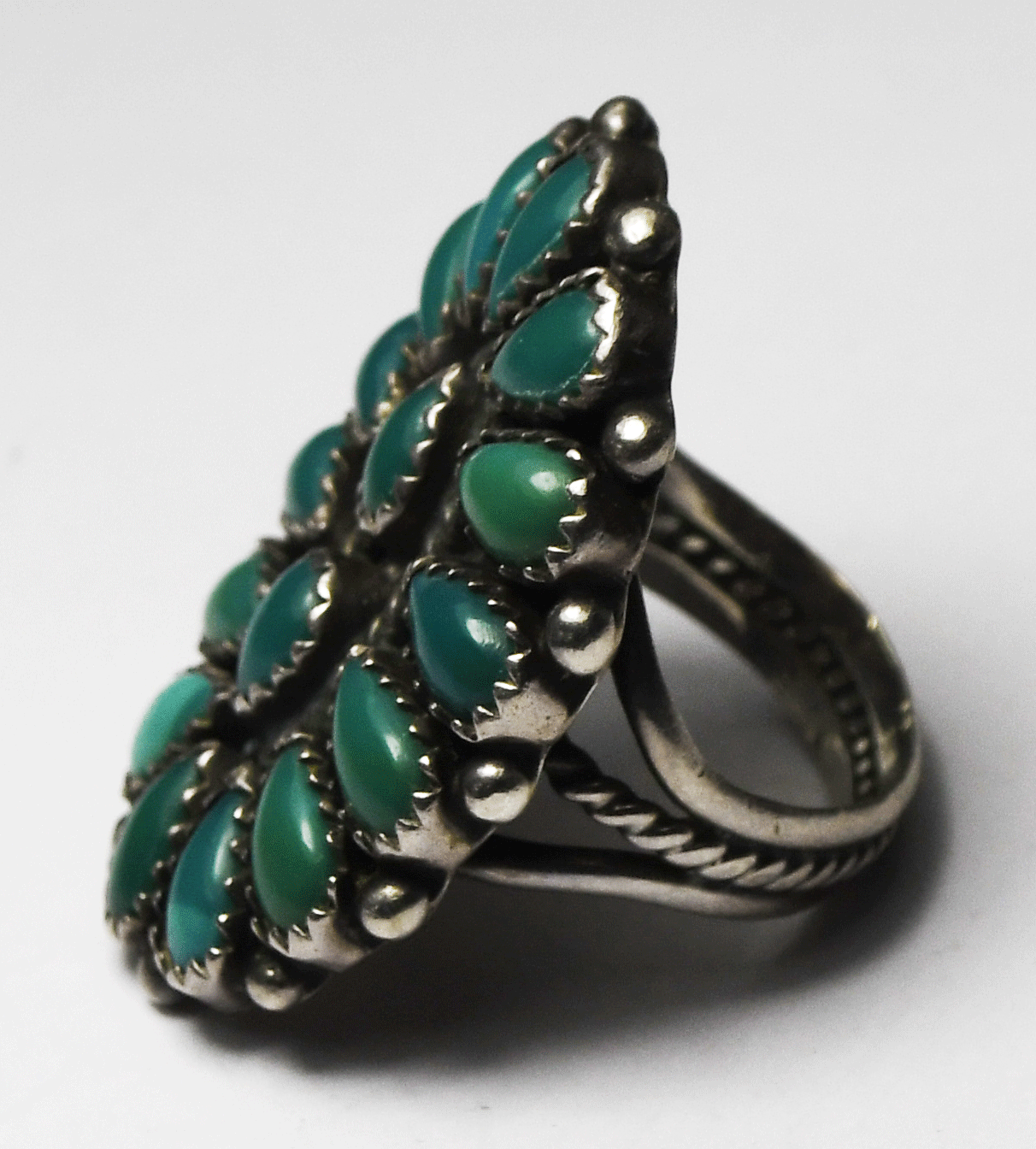 Sterling Silver Y & R Charley Green Turquoise Cluster Ring 33mm Size 7