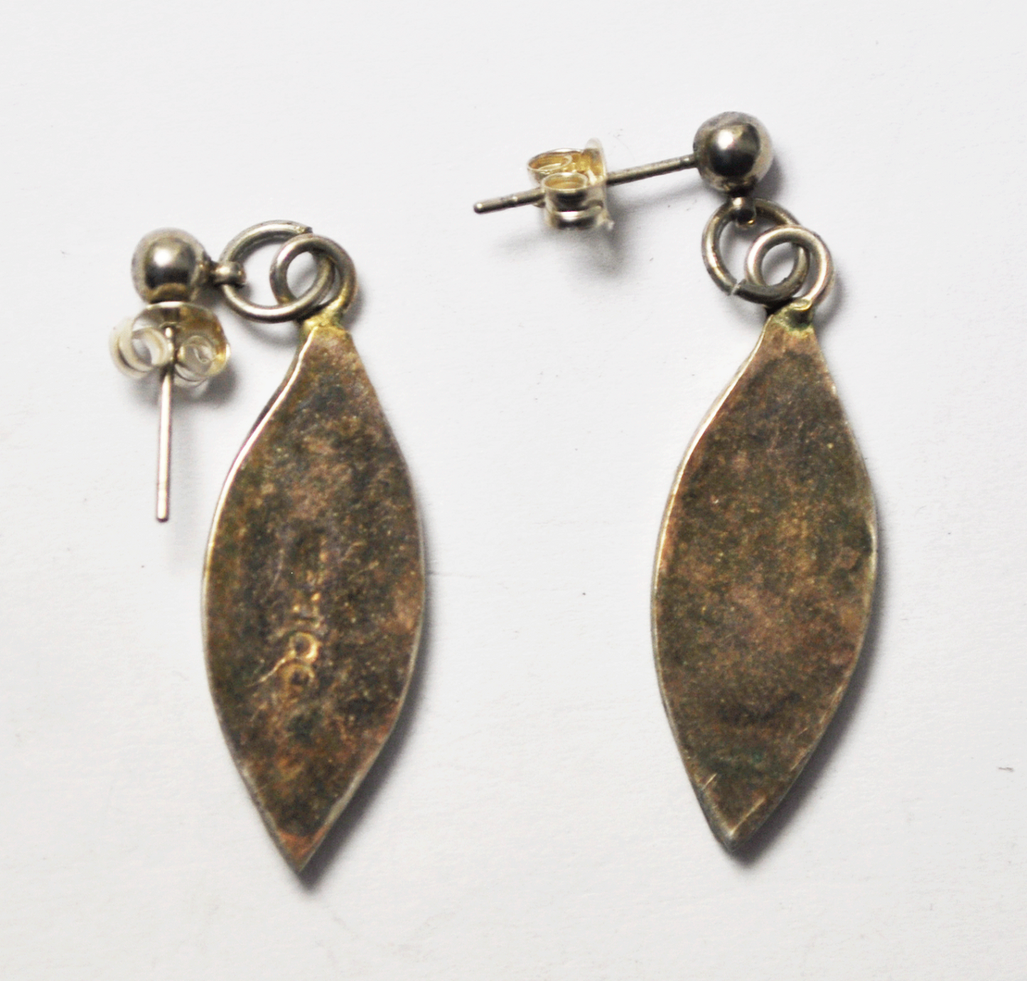 Silver Plated Abalone & White Enamel Fish Eye Drop Pierced Earrings 10mm 1.5"