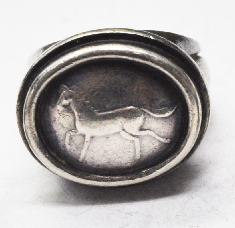 Sterling Silver Kieselstein Cord Horse Equestrian Ring 20mm Size 7-1/2