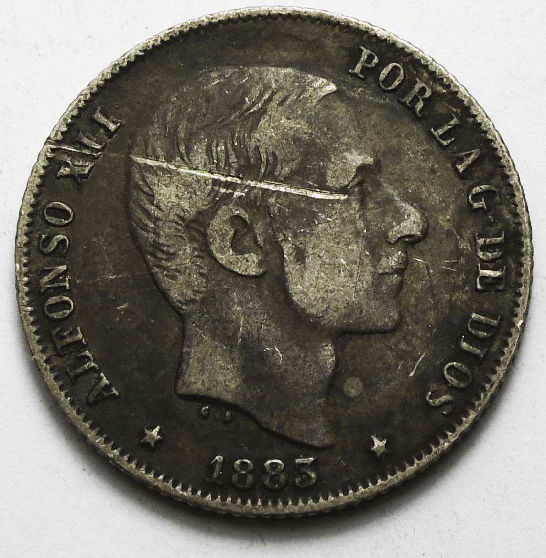 1883 Philippines 20 Twenty Centimos Silver Coin KM# 149