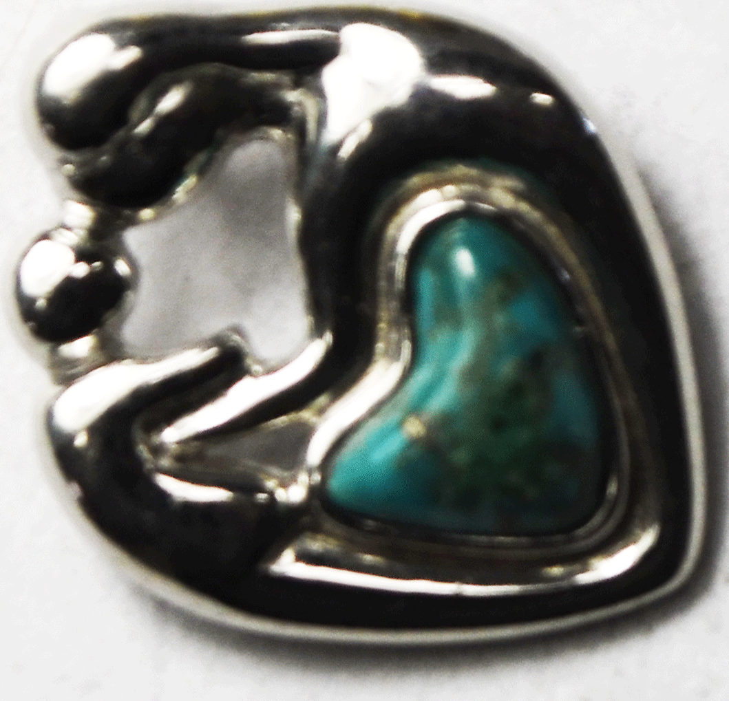 Sterling Silver Turquoise Mother Child Heart Pendant 21mm x 17mm