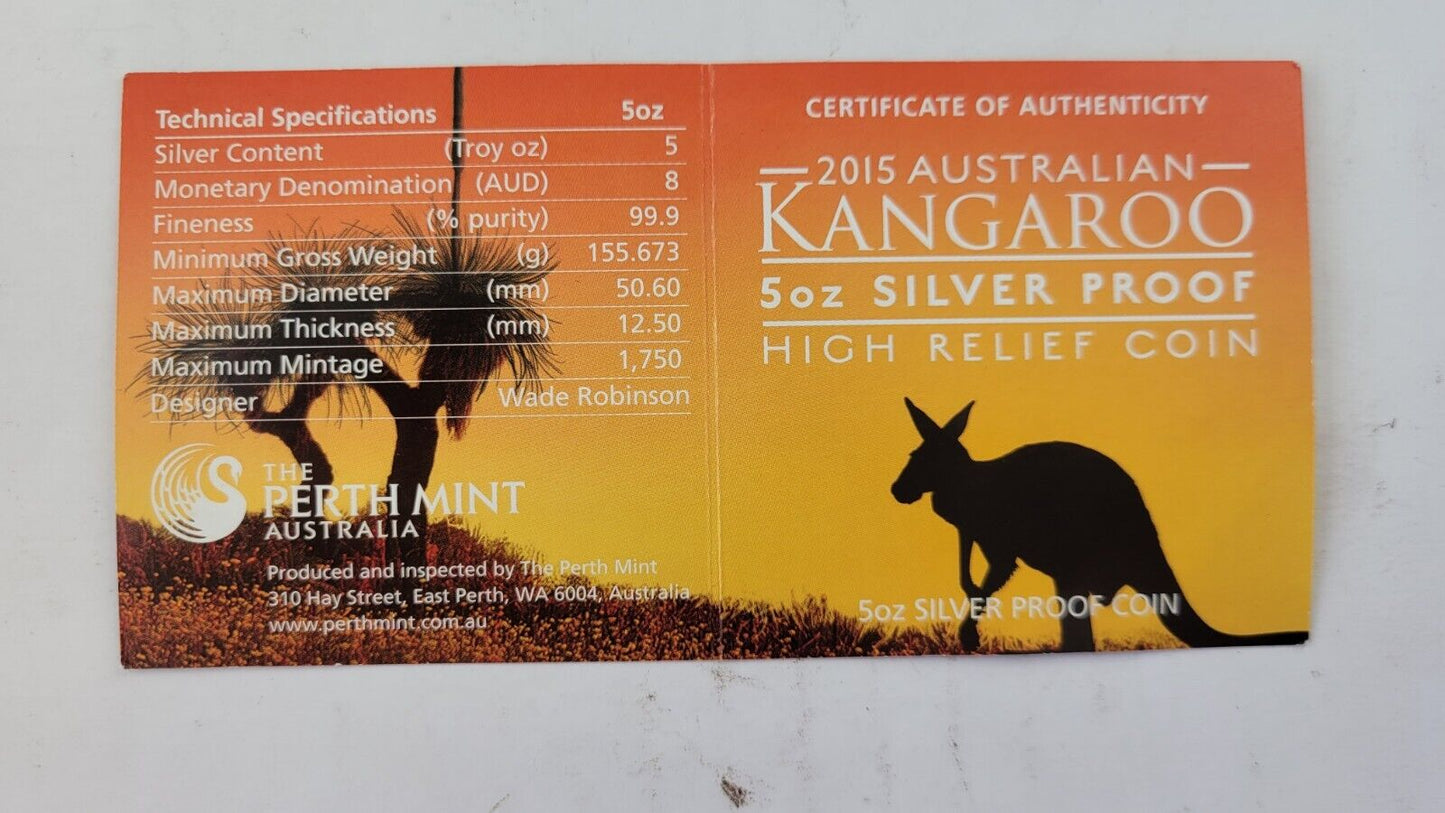 2015 P Australia $8 5 oz Silver Kangaroo High Relief NGC PF69 Ultra Cameo Cased