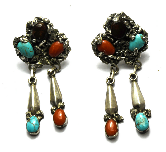 Sterling Silver Lee & Mary Turquoise Coral Dangle Earrings 55mm x 26mm