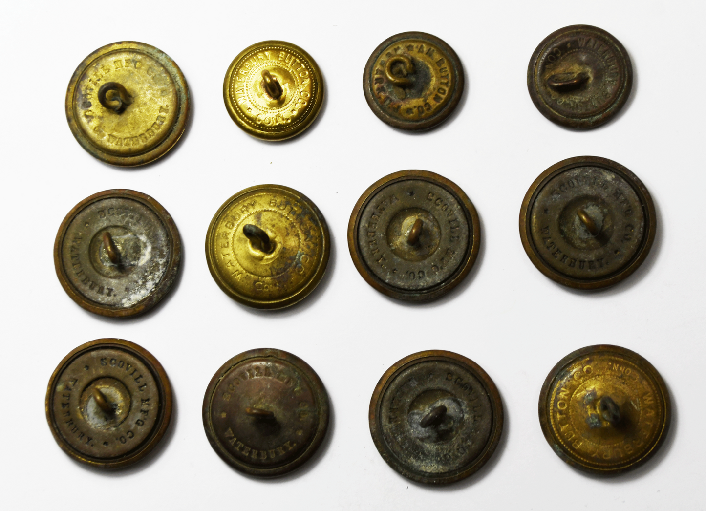 12 Vintage Scovill Waterbury US Great Seal Eagle Uniform Button