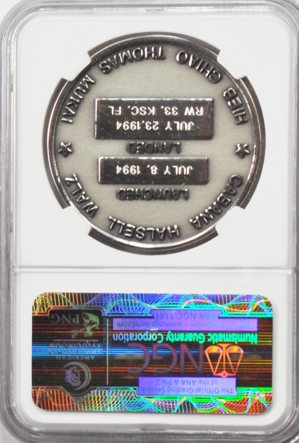 1994 STS-65 Robbins Space Silver Medal Unflown #125 NGC MS65 Columbia IML