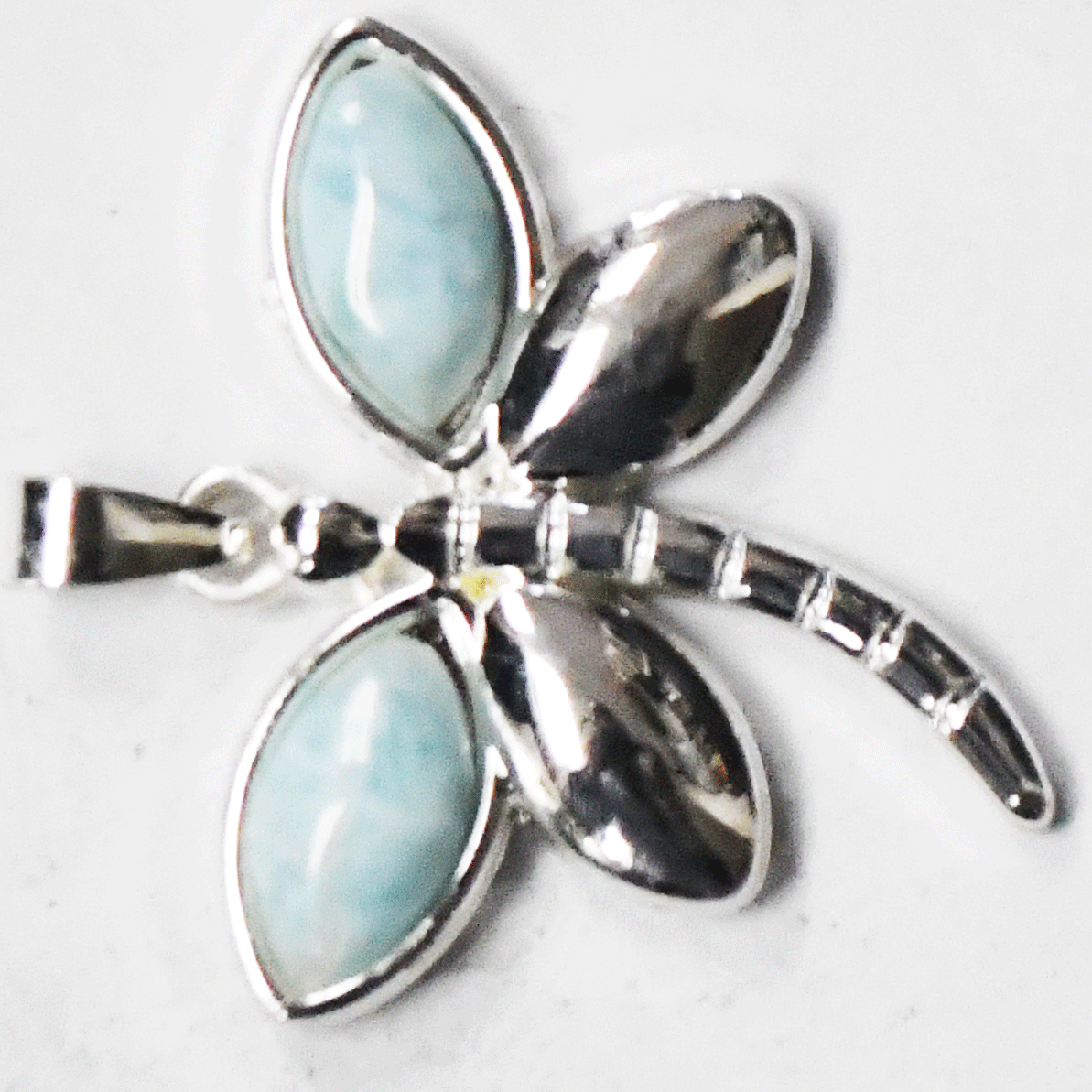 Sterling Silver Larimar Blue Dragonfly Butterfly Bug Pendant 35mm x 32mm