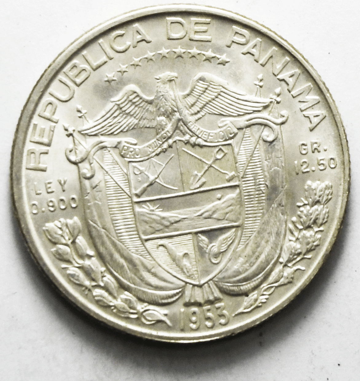 1953 Panama 1/2 Half Balboa Silver Coin KM# 20 Uncirculated