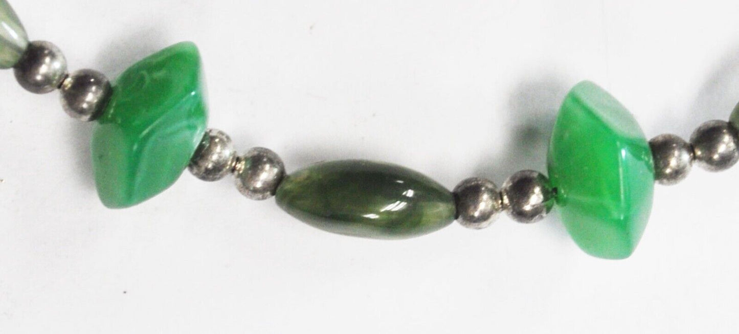 Sterling Silver Sunwest Green 11mm Jade Bead Toggle Bracelet 8"